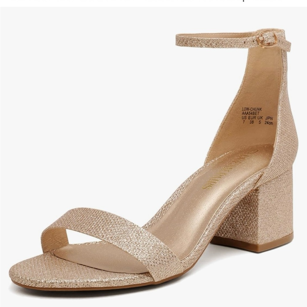 DREAM PAIRS Gold Chunky Heels